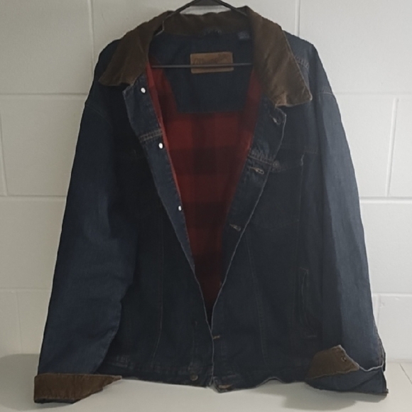 Wrangler Flannel Lined Denim Jean Jacket Barn Coat Corduroy Collar 4 Pockets - Picture 12 of 12